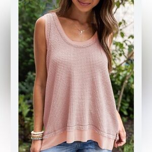 Boho Waffle Knit Flowy Tank Top Sleeveless Casual Scoop Neck Mauve JK Daily M